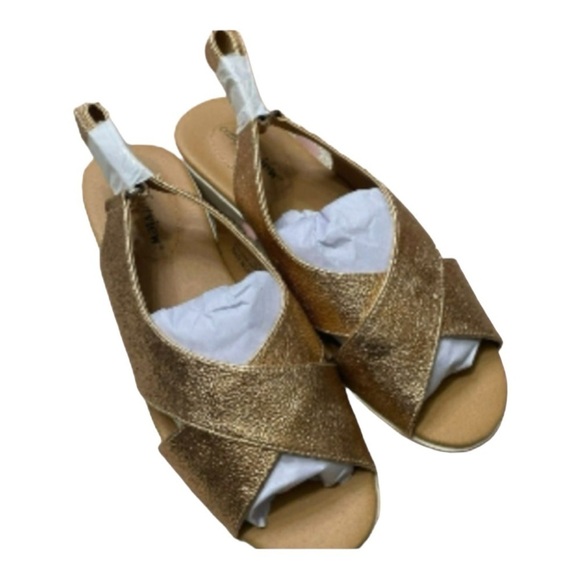 Metallic Gold Open Toe Slingback Women’s Casual Sandals by ComfortView Size 7WW - Picture 6 of 15